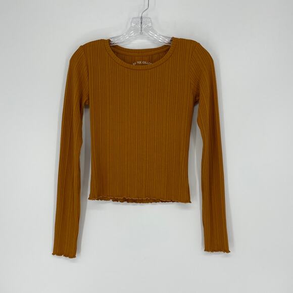 Aeropostale Mustard Yellow Ribbed Shrunken Tee Small - Picture 2 of 6